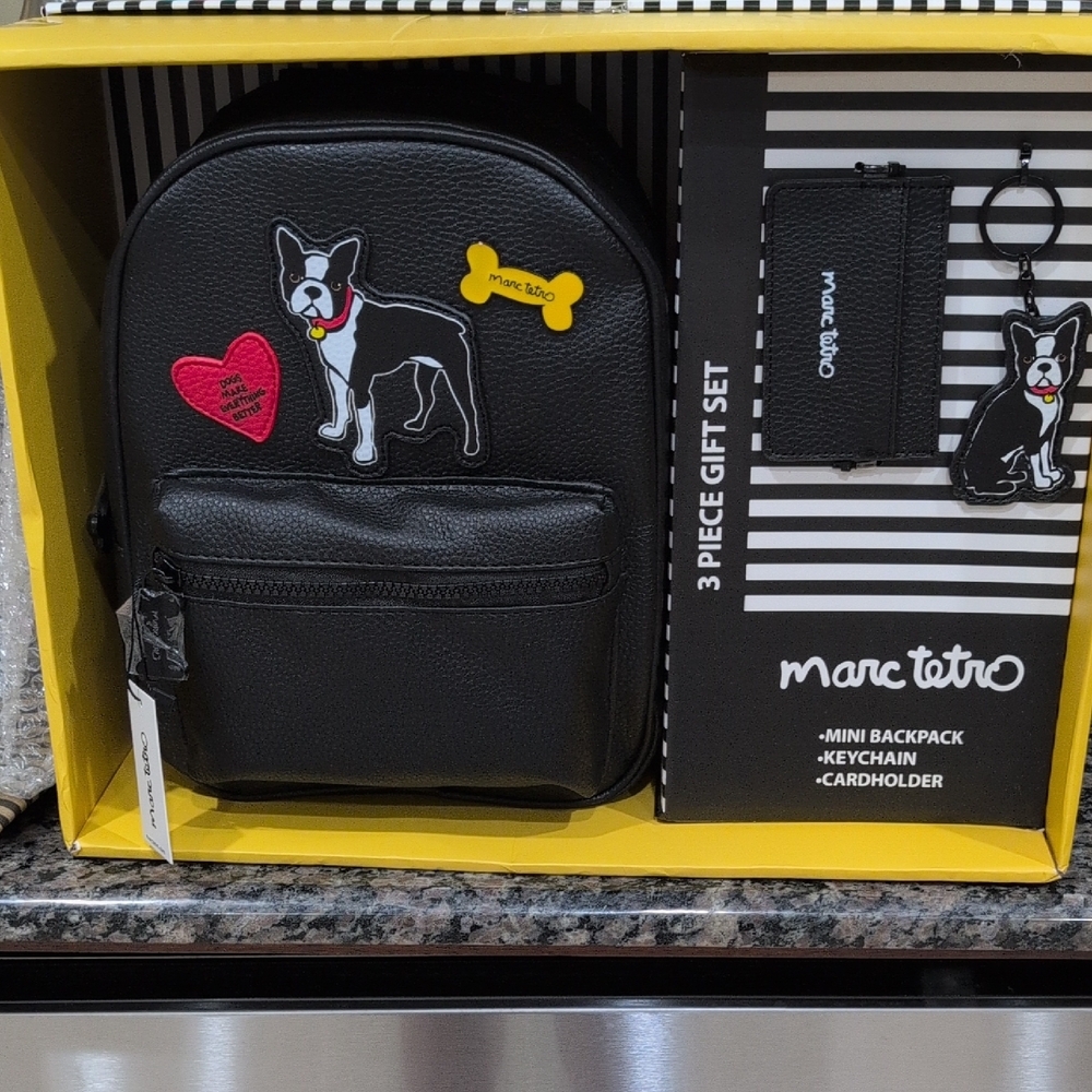 Marc Tetro 3 Piece Gift Set Mini Backpack , Keychain , Cardholder New In Box